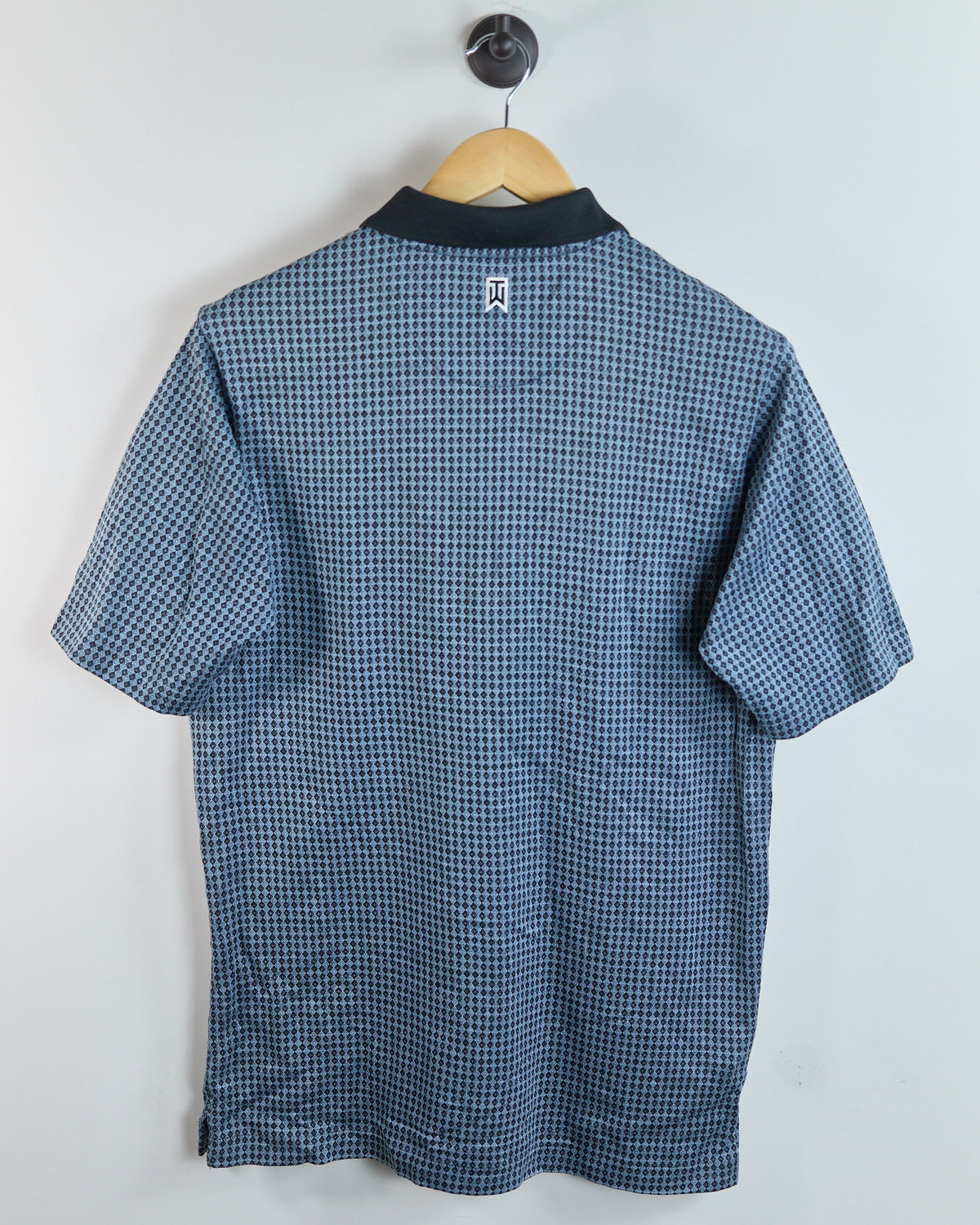 90s Nike Golf Shield Logo Blue/Black Diamond Pattern Polo (M)