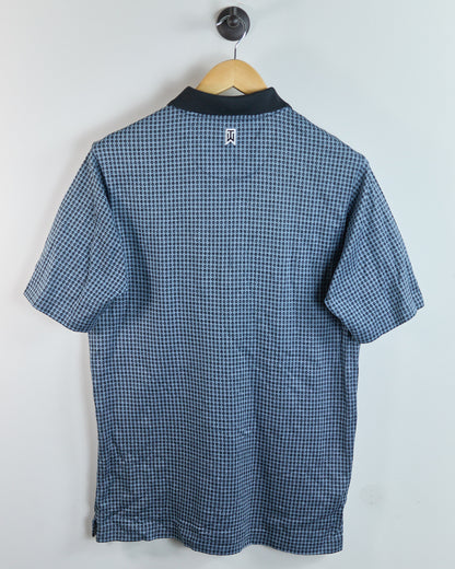 90s Nike Golf Shield Logo Blue/Black Diamond Pattern Polo (M)