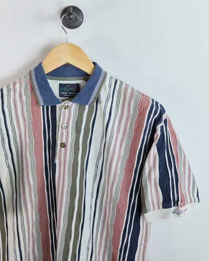 Early 90s Greg Norman White/Blue Multicolour Pattern Polo (M)