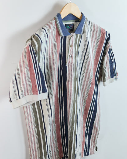 Early 90s Greg Norman White/Blue Multicolour Pattern Polo (M)