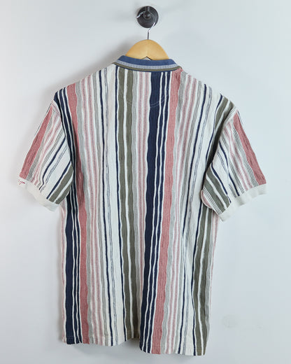 Early 90s Greg Norman White/Blue Multicolour Pattern Polo (M)