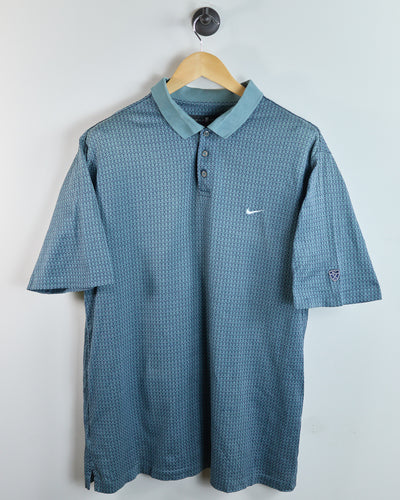 90s Nike Golf Tiger Woods Shield Logo Steel Blue/Slate Diamond Pattern Polo (XL)