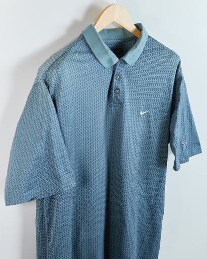 90s Nike Golf Tiger Woods Shield Logo Steel Blue/Slate Diamond Pattern Polo (XL)