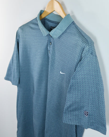 90s Nike Golf Tiger Woods Shield Logo Steel Blue/Slate Diamond Pattern Polo (XL)
