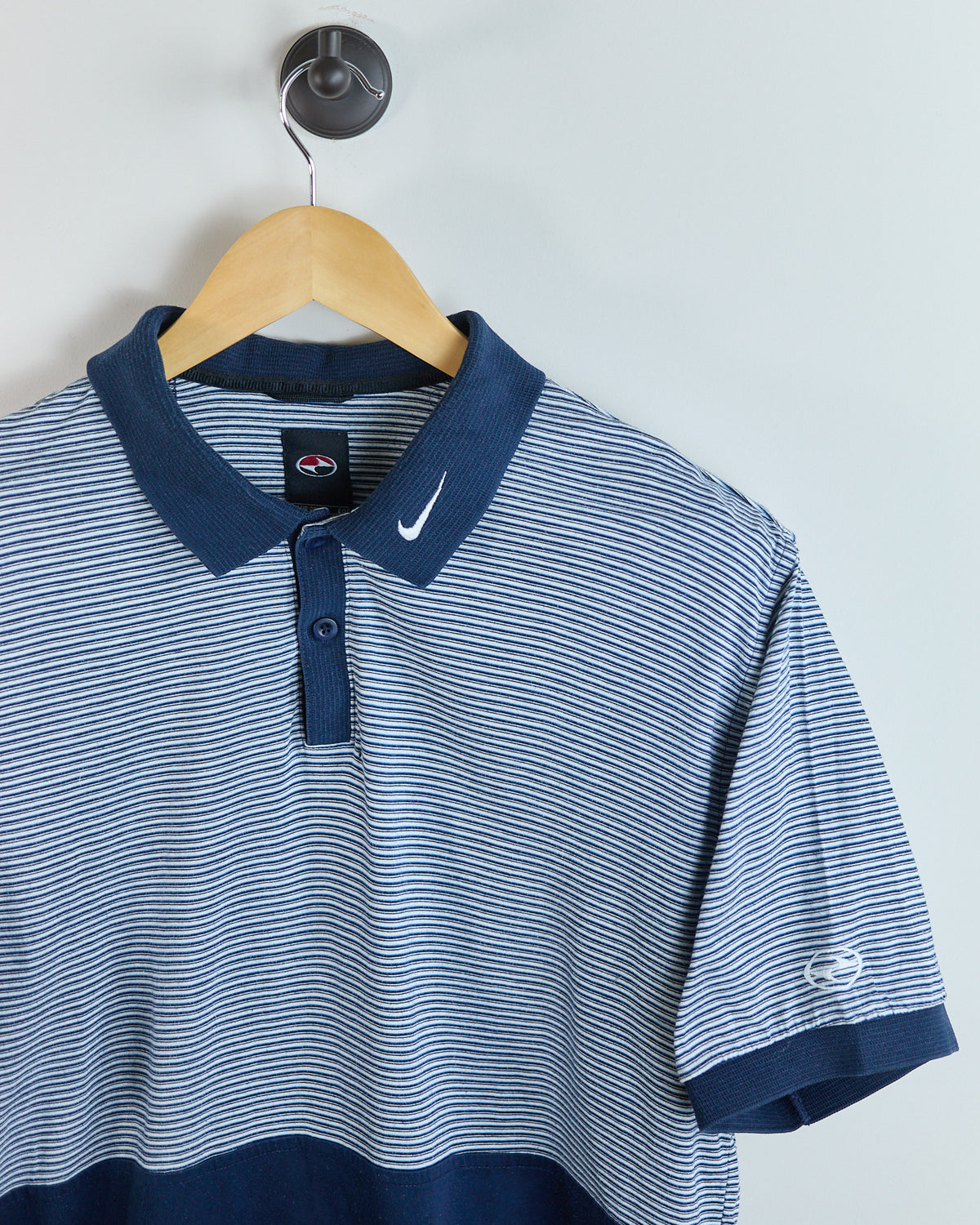 90s Nike Golf Tiger Woods Yin Yang Blue/Navy Stripe Pattern Polo (XL)
