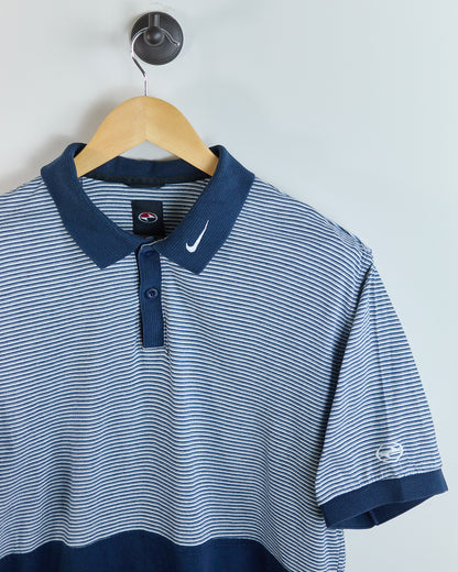 90s Nike Golf Tiger Woods Yin Yang Blue/Navy Stripe Pattern Polo (XL)