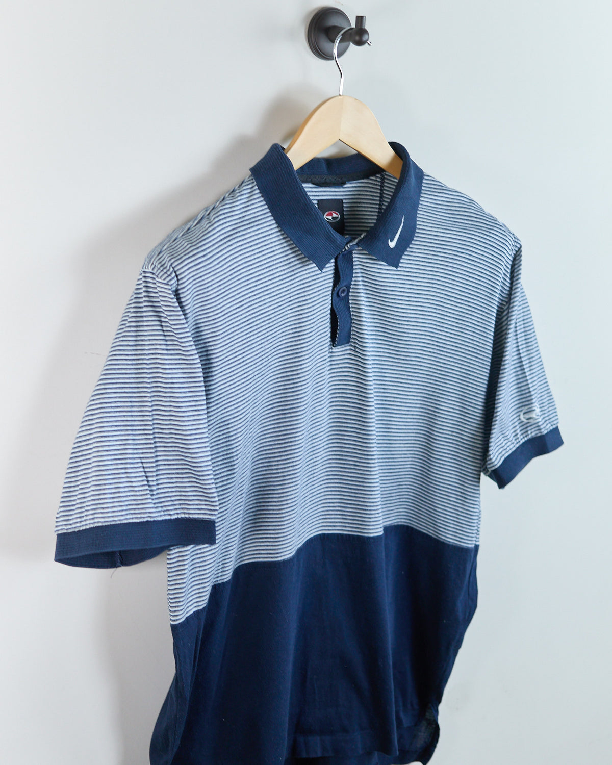90s Nike Golf Tiger Woods Yin Yang Blue/Navy Stripe Pattern Polo (XL)