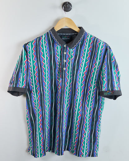 Early 90s Greg Norman Royal Blue Multicolour Pattern Polo (M)