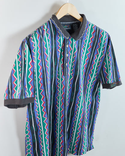 Early 90s Greg Norman Royal Blue Multicolour Pattern Polo (M)
