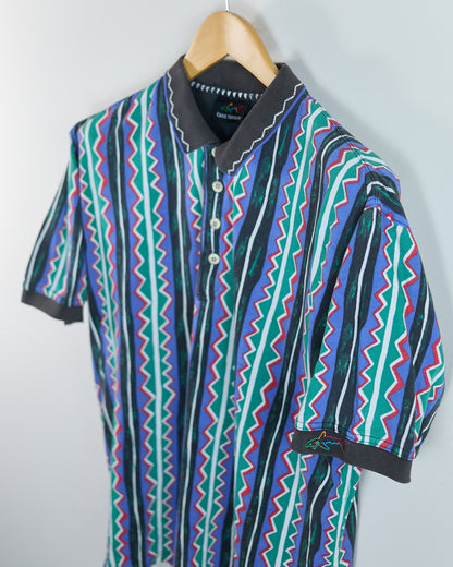 Early 90s Greg Norman Royal Blue Multicolour Pattern Polo (M)