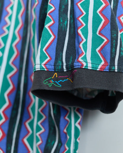 Early 90s Greg Norman Royal Blue Multicolour Pattern Polo (M)