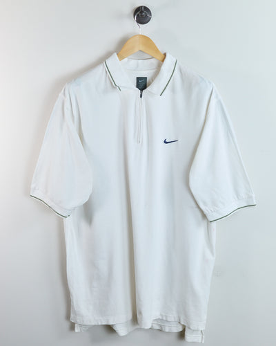 90s to early 00s Nike Golf Tiger Woods Yin Yang White Zip Up Polo (XL)