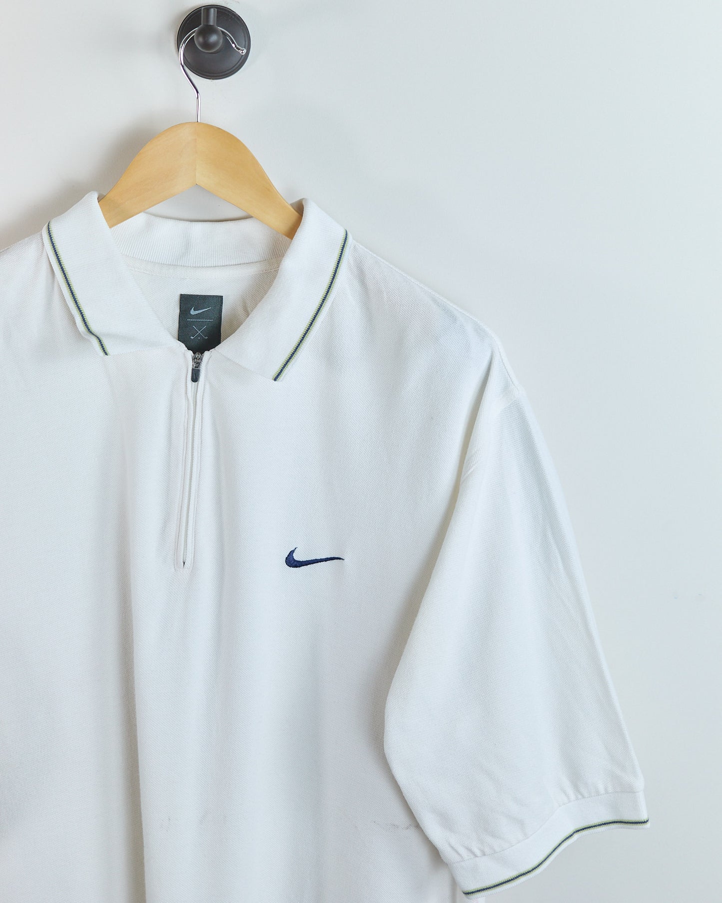 90s to early 00s Nike Golf Tiger Woods Yin Yang White Zip Up Polo (XL)