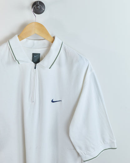 90s to early 00s Nike Golf Tiger Woods Yin Yang White Zip Up Polo (XL)