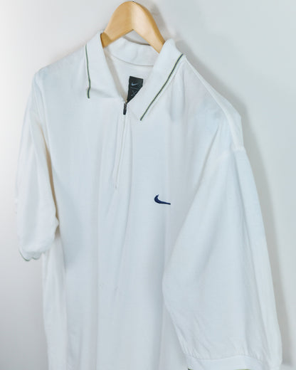90s to early 00s Nike Golf Tiger Woods Yin Yang White Zip Up Polo (XL)