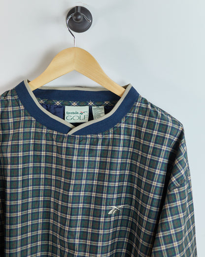 Early 90s Reebok Blue/Green Tartan Pattern V Neck Windbreaker (XL)
