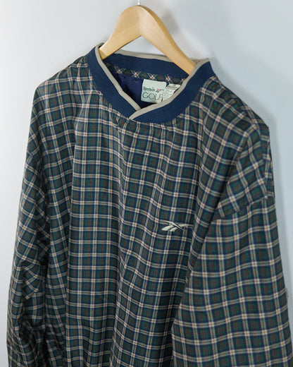Early 90s Reebok Blue/Green Tartan Pattern V Neck Windbreaker (XL)