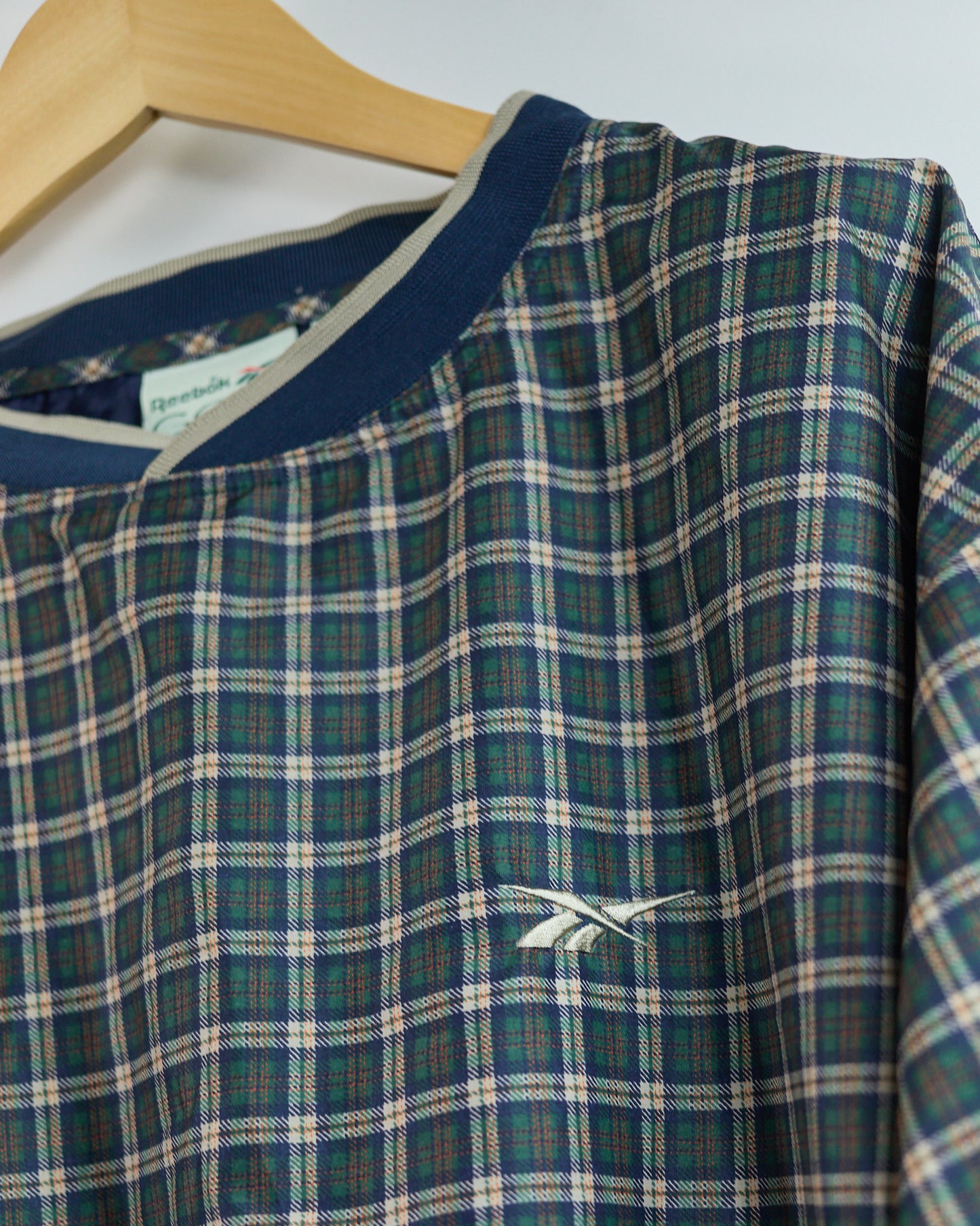 Early 90s Reebok Blue/Green Tartan Pattern V Neck Windbreaker (XL)