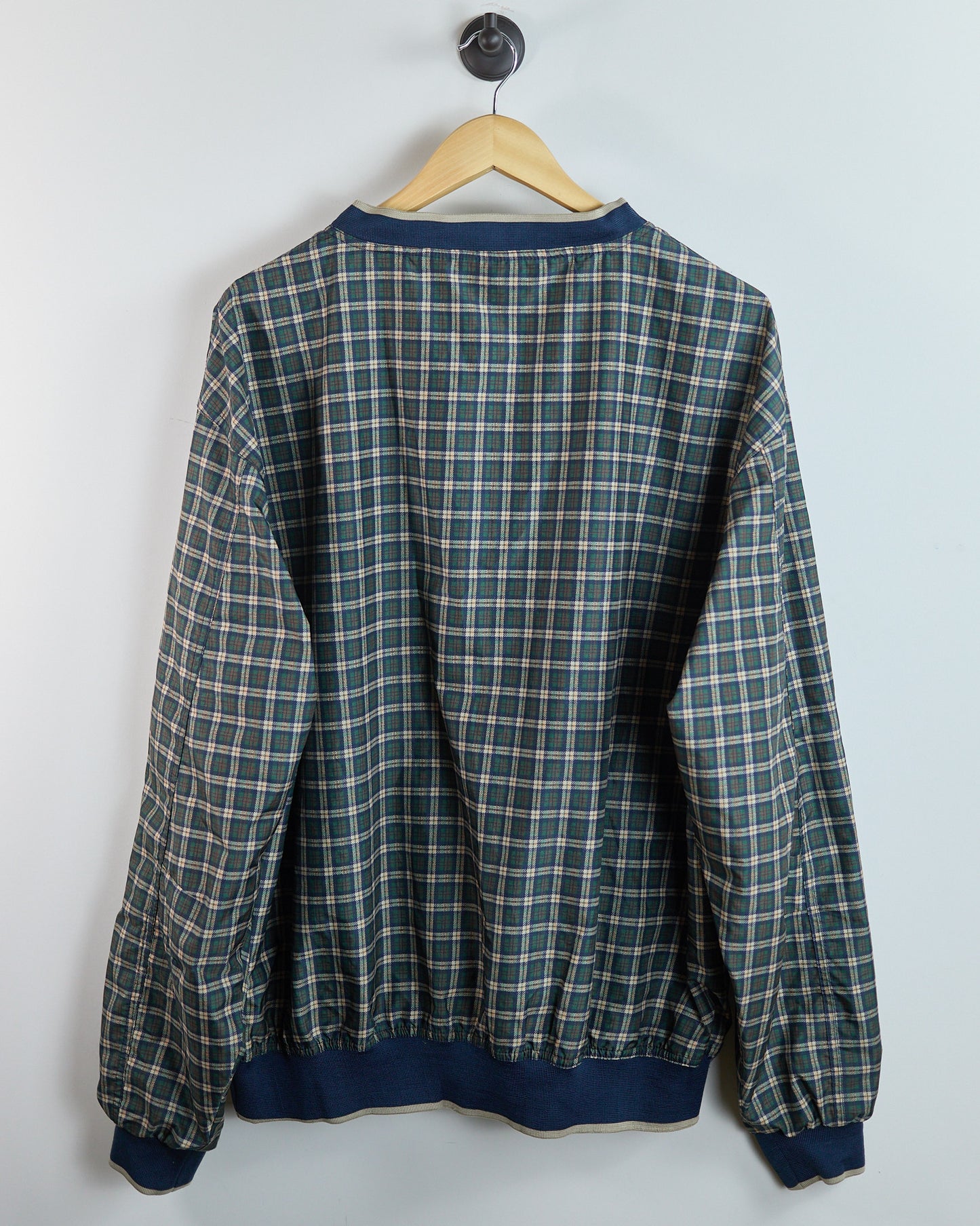 Early 90s Reebok Blue/Green Tartan Pattern V Neck Windbreaker (XL)