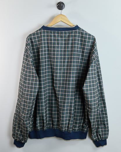 Early 90s Reebok Blue/Green Tartan Pattern V Neck Windbreaker (XL)