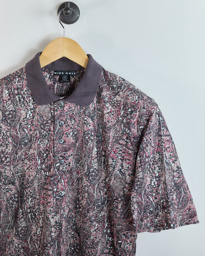 80s to early 90s Nike Golf Swoosh Burgundy Pattern Polo (M)