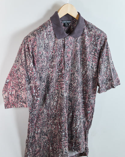 80s to early 90s Nike Golf Swoosh Burgundy Pattern Polo (M)