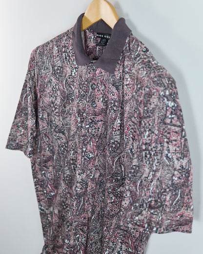 80s to early 90s Nike Golf Swoosh Burgundy Pattern Polo (M)