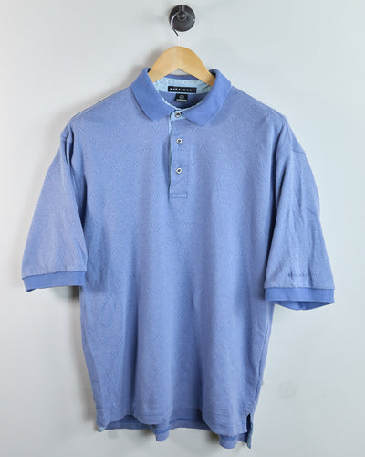 80s to early 90s Nike Golf Swoosh Blue Subtle Pattern Polo (M)