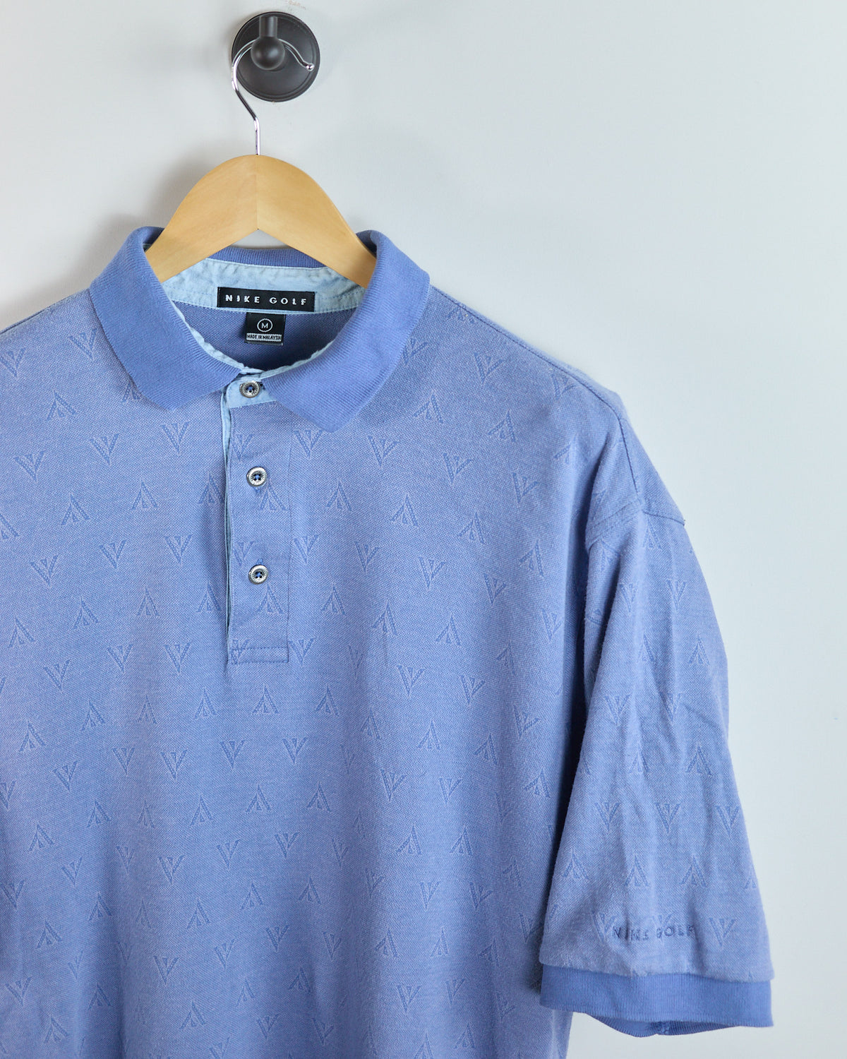 80s to early 90s Nike Golf Swoosh Blue Subtle Pattern Polo (M)