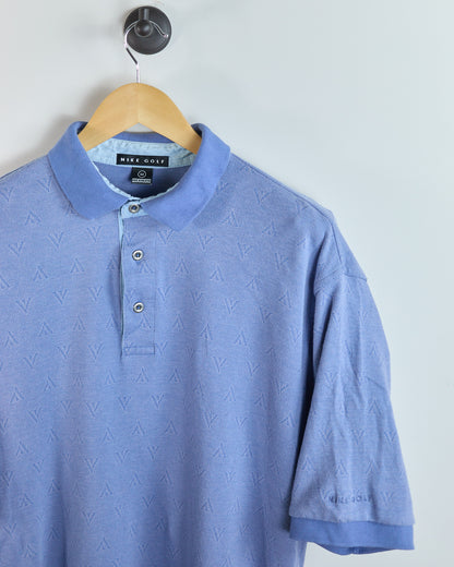 80s to early 90s Nike Golf Swoosh Blue Subtle Pattern Polo (M)