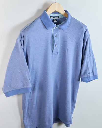 80s to early 90s Nike Golf Swoosh Blue Subtle Pattern Polo (M)