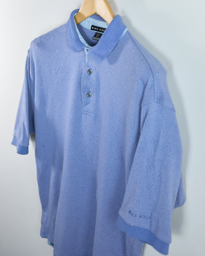 80s to early 90s Nike Golf Swoosh Blue Subtle Pattern Polo (M)