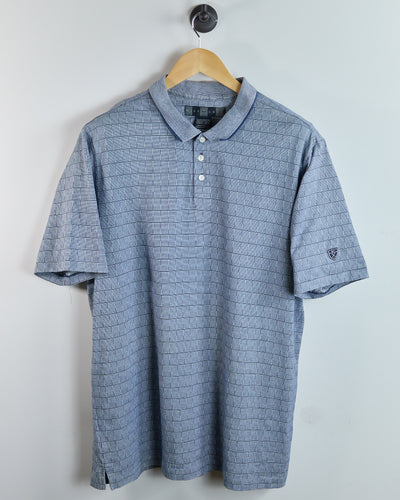 90s Nike Golf Shield Logo Blue Block Pattern Polo (XL)