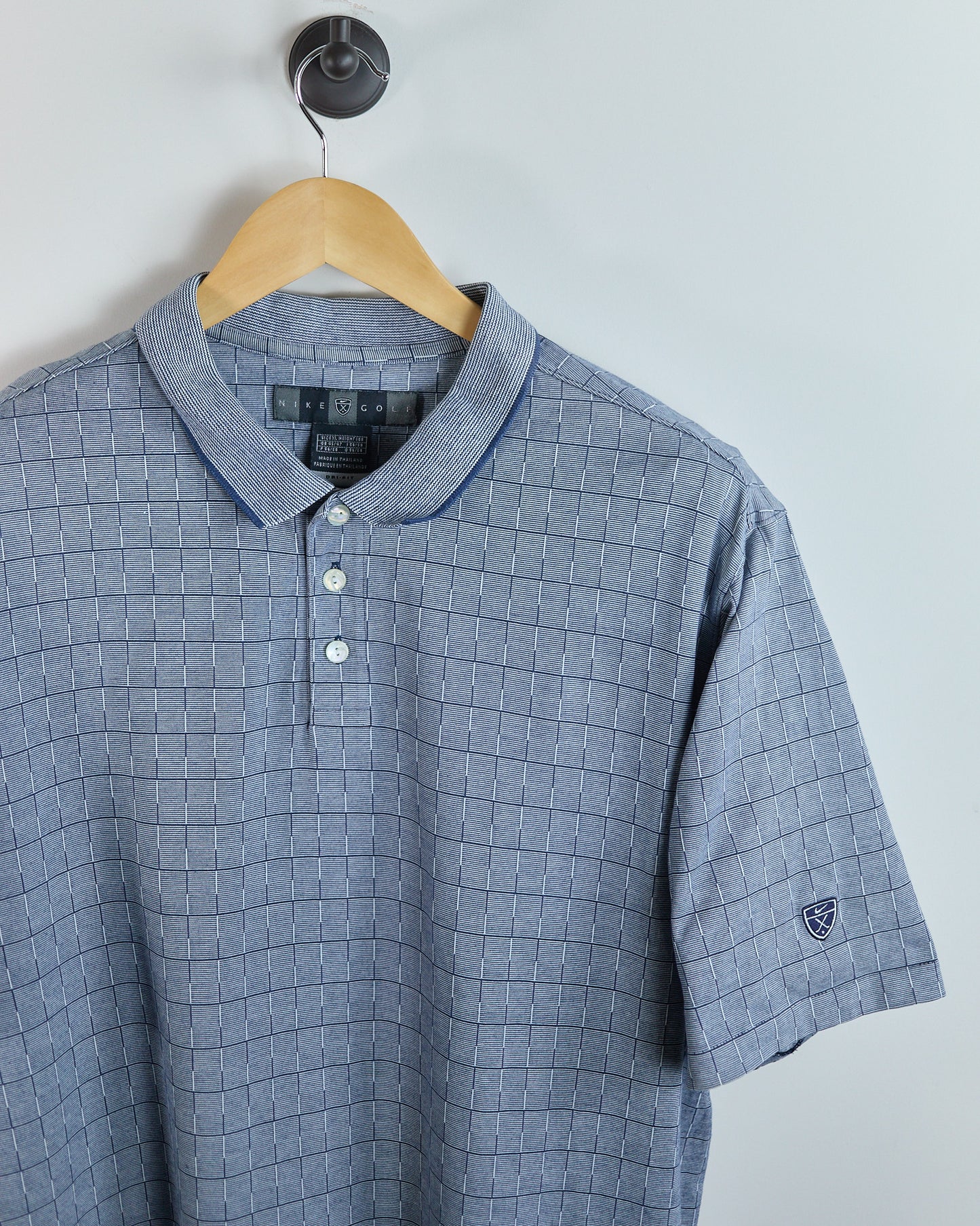 90s Nike Golf Shield Logo Blue Block Pattern Polo (XL)