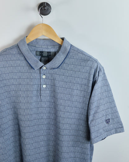 90s Nike Golf Shield Logo Blue Block Pattern Polo (XL)