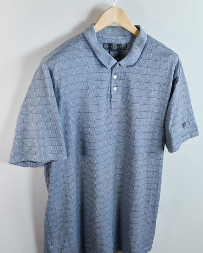 90s Nike Golf Shield Logo Blue Block Pattern Polo (XL)