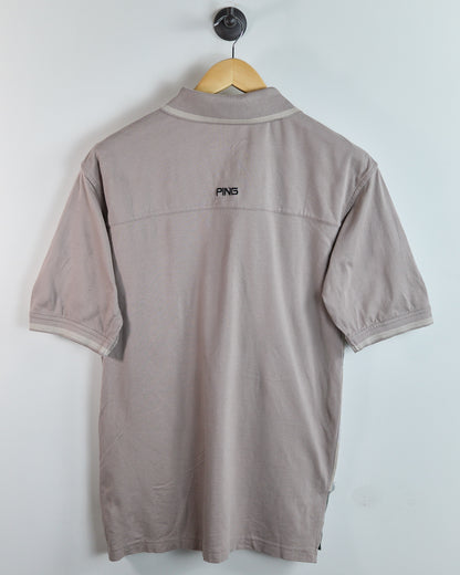 90s Ping Beige Block Stripe Pattern Polo (M)