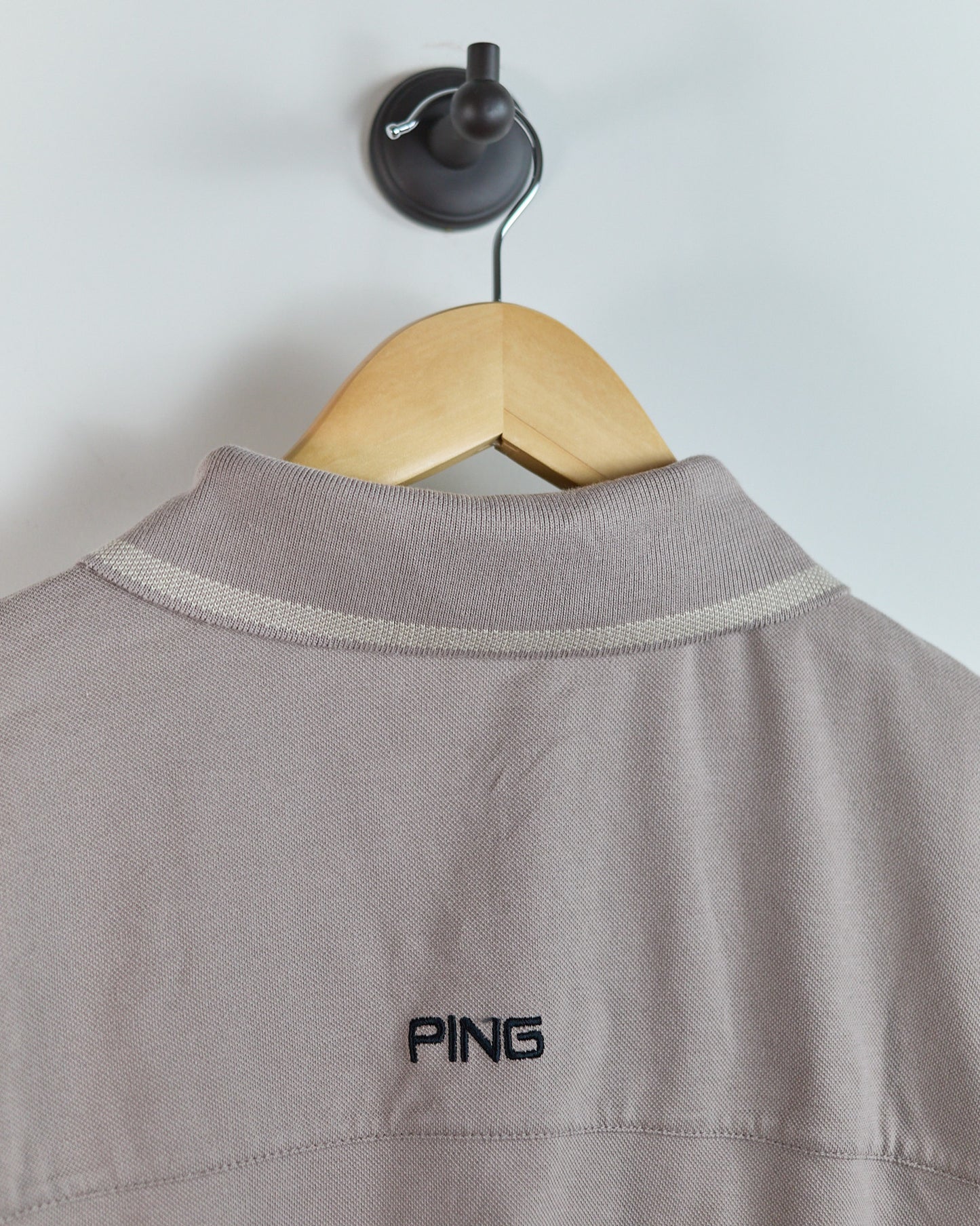 90s Ping Beige Block Stripe Pattern Polo (M)