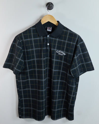 90s Callaway Dark Blue/Light Blue Tartan Pattern Polo (L)
