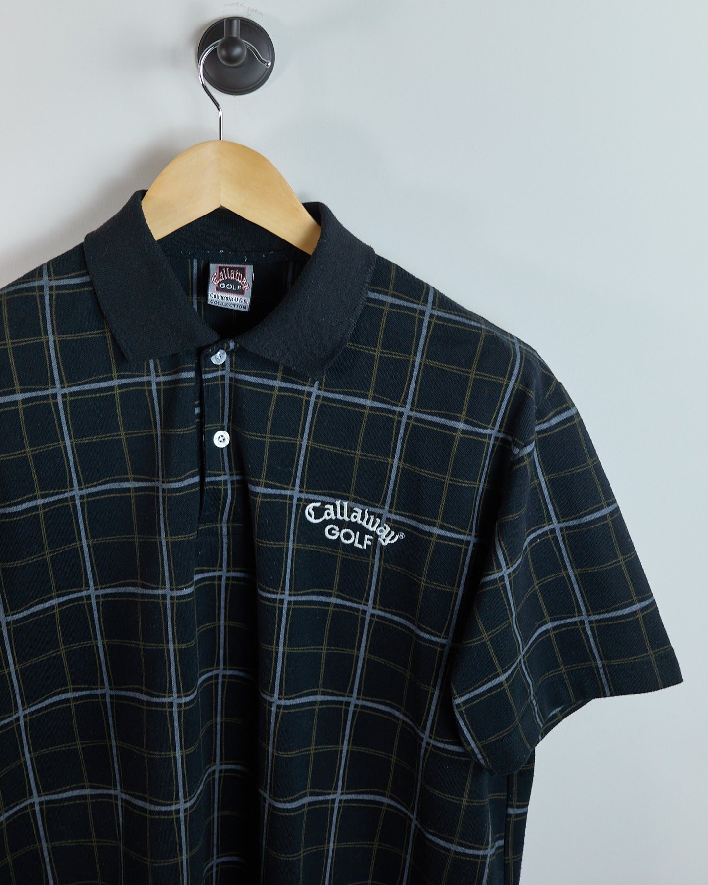 90s Callaway Dark Blue/Light Blue Tartan Pattern Polo (L)