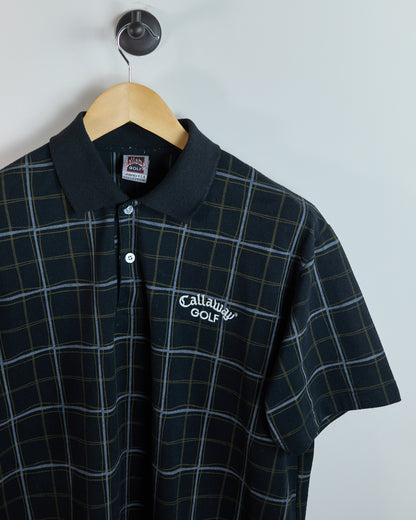 90s Callaway Dark Blue/Light Blue Tartan Pattern Polo (L)