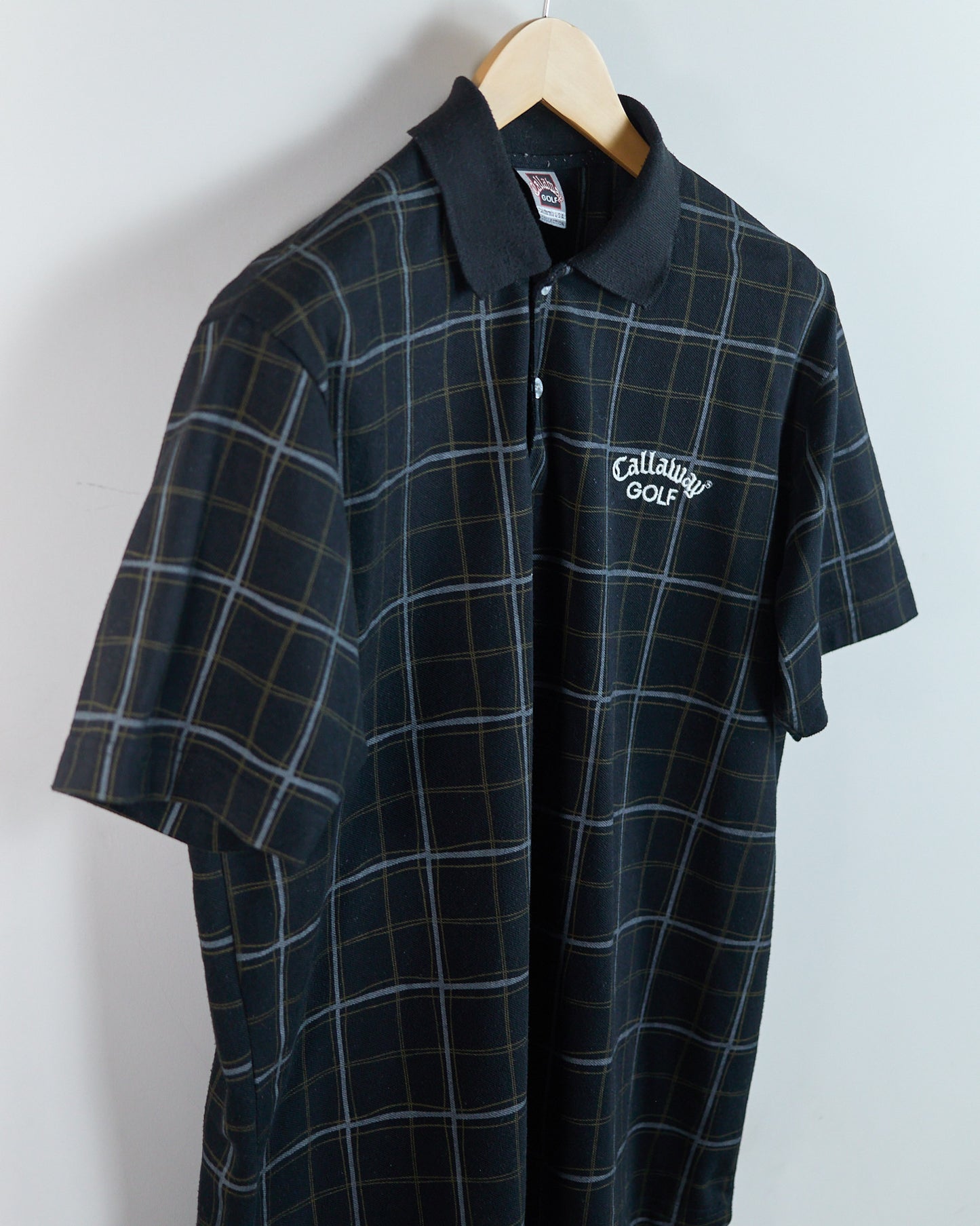90s Callaway Dark Blue/Light Blue Tartan Pattern Polo (L)