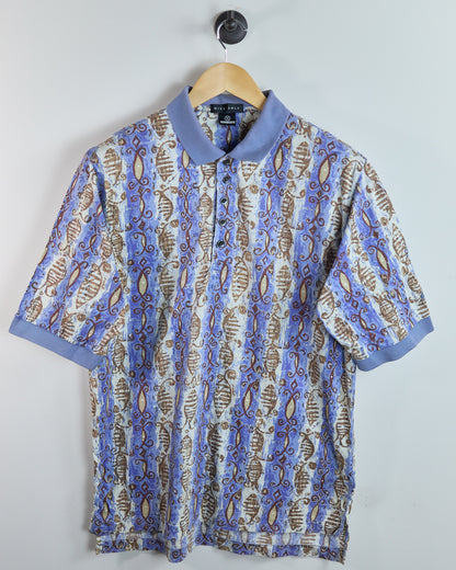 80s to early 90s Nike Golf Swoosh Blue/White Pattern Polo (M)