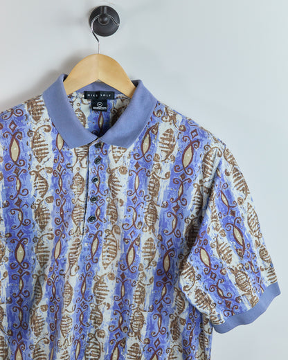80s to early 90s Nike Golf Swoosh Blue/White Pattern Polo (M)