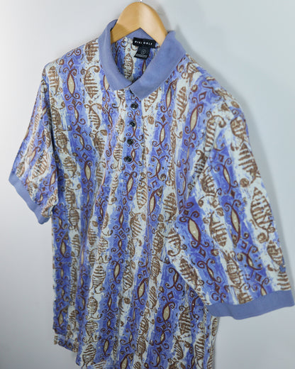 80s to early 90s Nike Golf Swoosh Blue/White Pattern Polo (M)