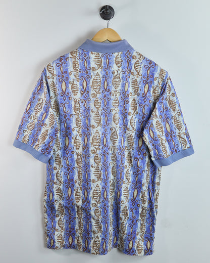80s to early 90s Nike Golf Swoosh Blue/White Pattern Polo (M)