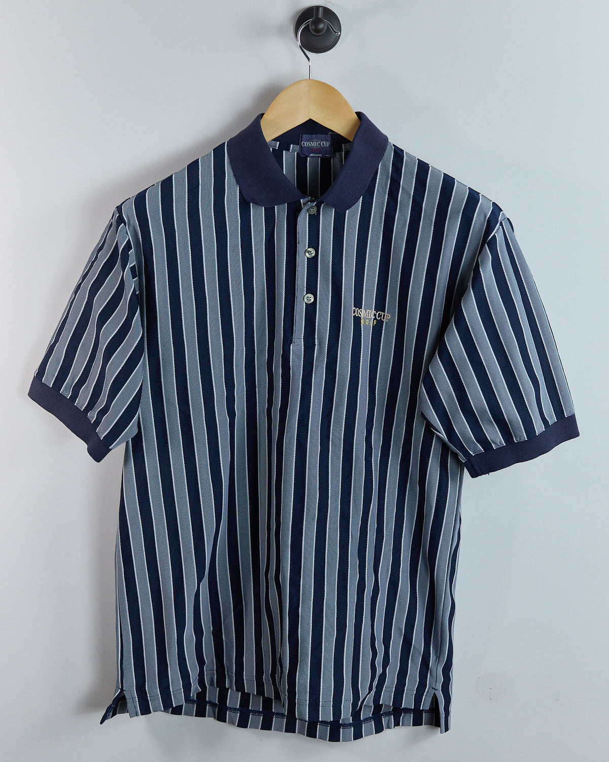 Late 80s to early 90s Mizuno x Cosmic Cup Golf Blue/White Polo (M)