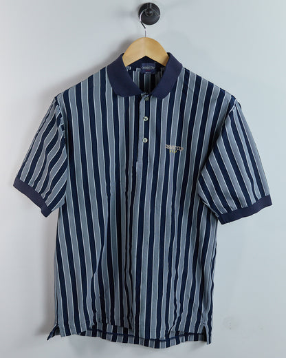 Late 80s to early 90s Mizuno x Cosmic Cup Golf Blue/White Polo (M)