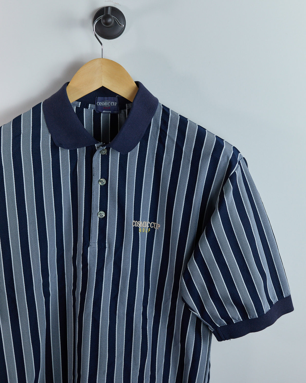 Late 80s to early 90s Mizuno x Cosmic Cup Golf Blue/White Polo (M)
