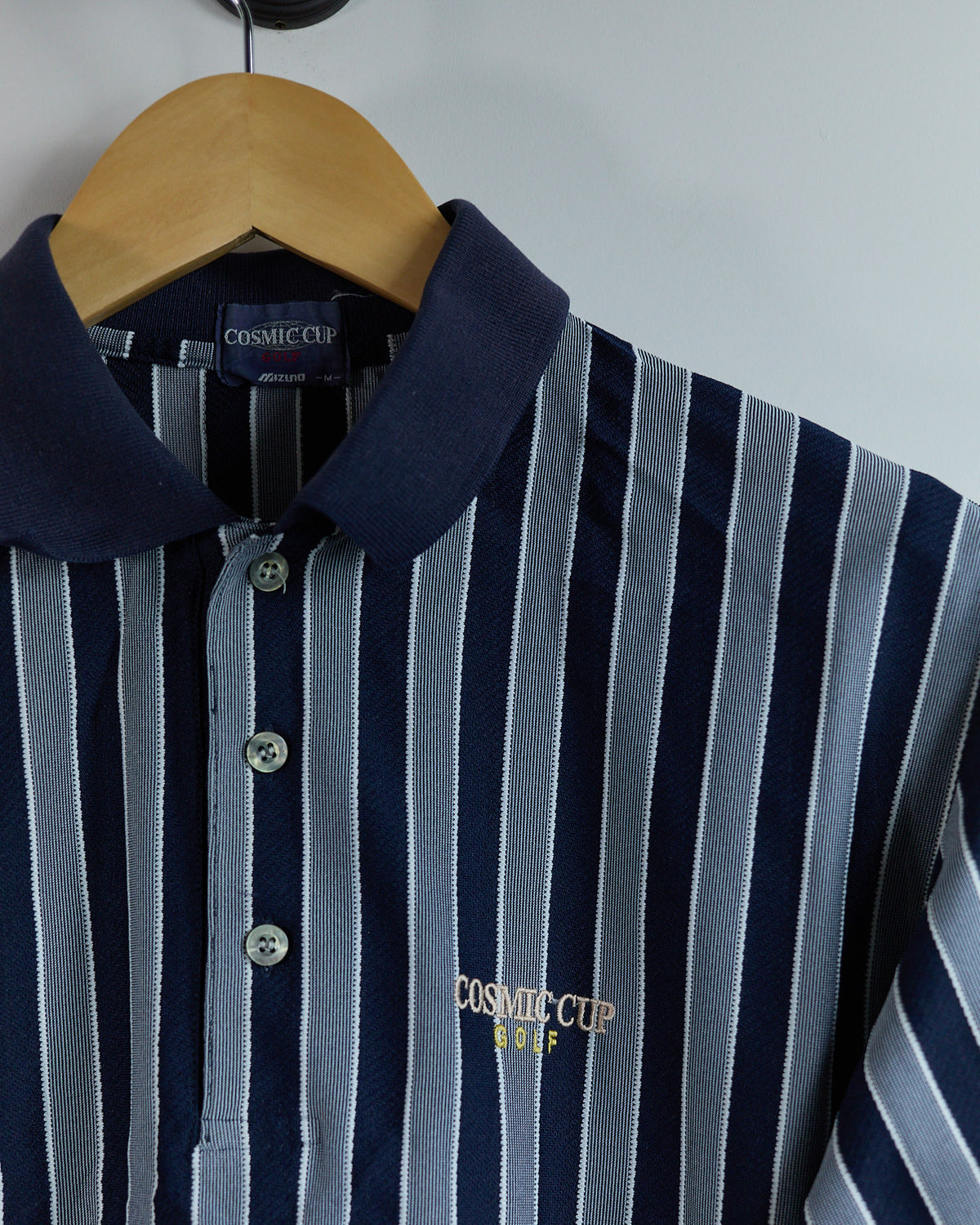 Late 80s to early 90s Mizuno x Cosmic Cup Golf Blue/White Polo (M)